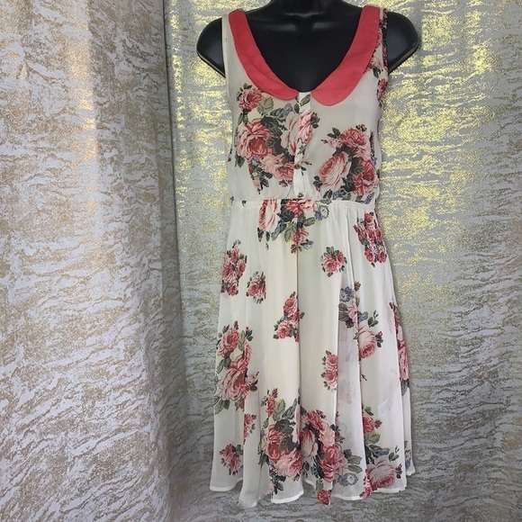 Xhilaration White/Pink Floral Tunic Button Front Collared Mini Dress Size M - Picture 2 of 14